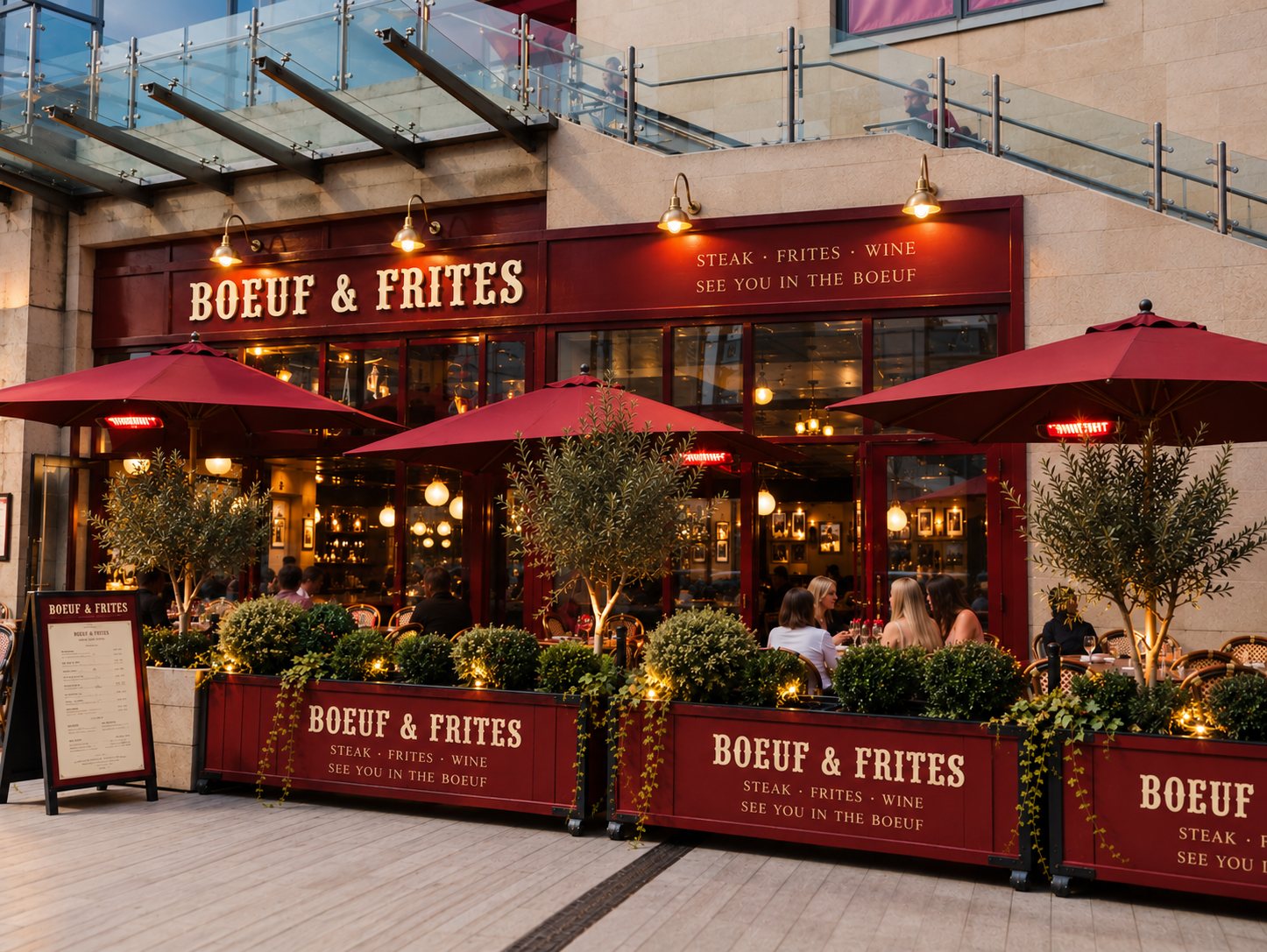 The Boeuf & Frites shopfront and terrace at Dundrum Town Centre